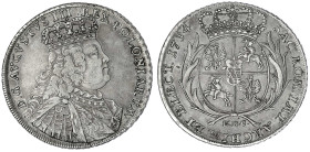 Polen
August III. v. Sachsen, 1733-1763
Banco-Taler 1754 EDC, Leipzig. Für Polen. 29,07 g. sehr schön, schöne Patina, selten. Kahnt 675g. Kopicki 21...