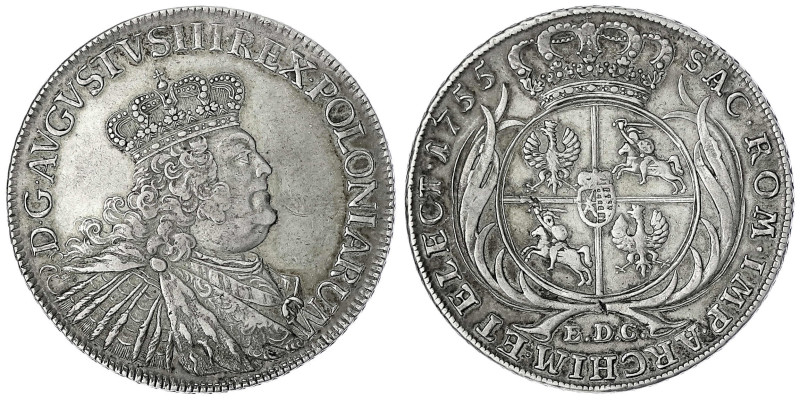 Polen
August III. v. Sachsen, 1733-1763
Banco-Taler 1755 EDC, Leipzig. Für Pol...