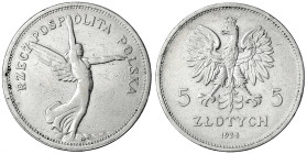 Polen
Zweite Republik, 1923-1939
5 Zlotych 1928, Nike. schön/sehr schön, kl. Randfehler. Parchimowicz 114a.