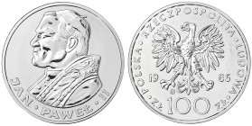 Polen
Volksrepublik Polen, 1952-1989
100 Zlotych Silber 1986, Johannes Paul II. Auflage nur 80 Ex. PL, sehr selten. Krause/Mishler 136.
