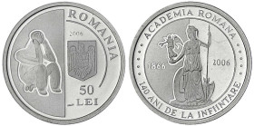 Rumänien
Republik, seit 1989
50 Lei PROBE 2006. Academia Romana in Silber, 5,46 g. Polierte Platte, etwas berührt. Krause/Mishler zu 211.