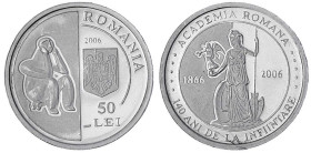 Rumänien
Republik, seit 1989
50 Lei PROBE 2006. Academia Romana in Aluminium, 1,37 g. Polierte Platte, kl. Randfehler. Krause/Mishler zu 211.