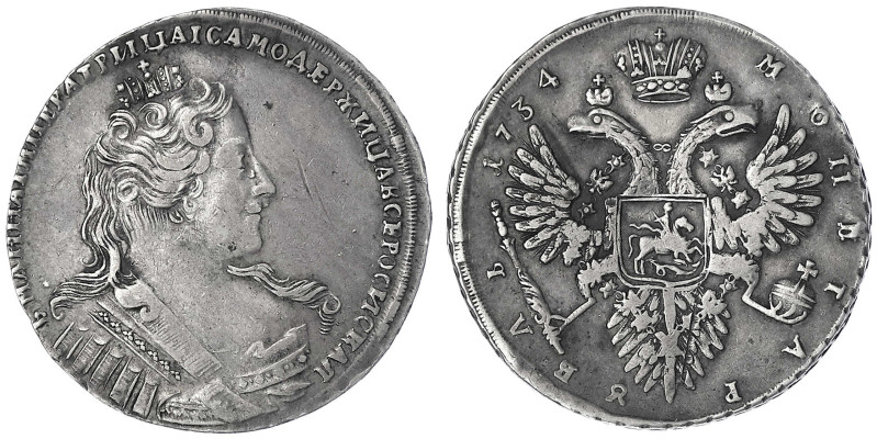 Russland
Anna Ivanovna, 1730-1740
Rubel 1734, Moskau. 26,04 g. sehr schön, Kra...