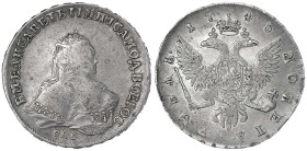 Russland
Elisabeth I., 1741-1761
Rubel 1745, St. Petersburg. sehr schön, winz. Schrötlingsfehler am Rand. Bitkin 259.