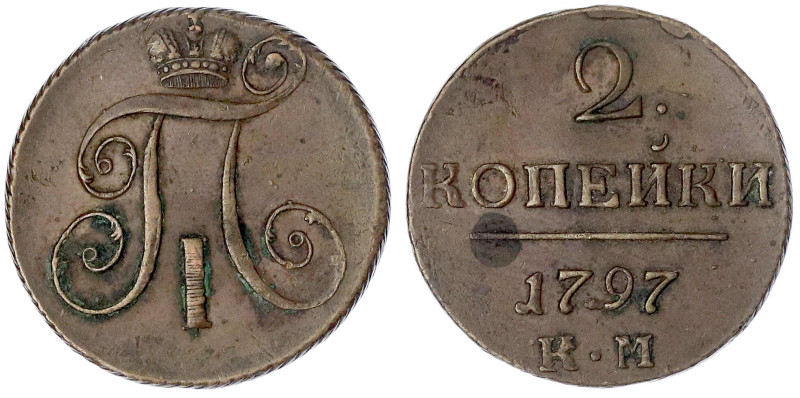 Russland
Paul I., 1796-1801
2 Kopeken 1797 KM, Kolyvan. vorzüglich. Bitkin 141...