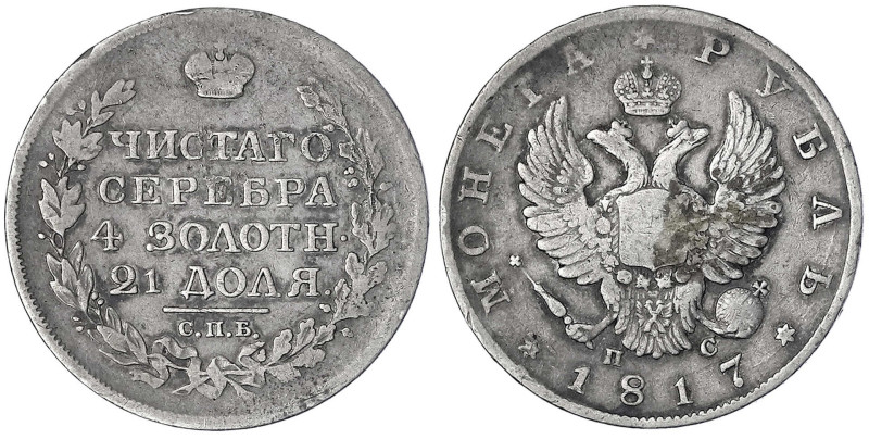 Russland
Alexander I., 1801-1825
Rubel 1817, St. Petersburg. schön/sehr schön....