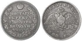 Russland
Nikolaus I., 1825-1855
Rubel 1829 St. Petersburg. schön/sehr schön. Bitkin 107.