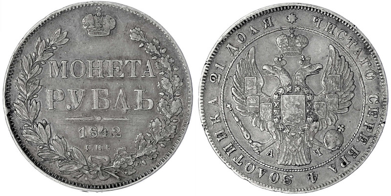 Russland
Nikolaus I., 1825-1855
Rubel 1842, St. Petersburg. sehr schön, prägeb...