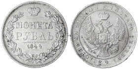 Russland
Nikolaus I., 1825-1855
Rubel 1844 MW, Warschau. sehr schön, kl. Randfehler. Bitkin 423.