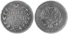Russland
Nikolaus I., 1825-1855
Rubel 1844 MW, Warschau. schön/sehr schön, Druckstellen. Bitkin 423.