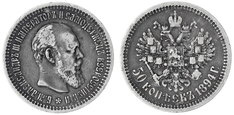 Russland
Alexander III., 1881-1894
50 Kopeken 1894, St. Petersburg. sehr schön...