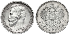 Russland
Nikolaus II., 1894-1917
Rubel 1912, St. Petersburg. vorzüglich, starker Randfehler (oder Schrötlingsfehler?) Bitkin 66.