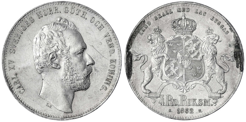 Schweden
Carl XV., 1859-1872
4 Riksdaler Riksmynt 1862 ST. gutes sehr schön, B...