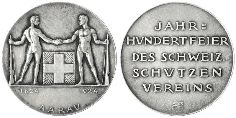Schweiz-Aargau, Kanton
Versilberte Bronzemedaille 1924 von Hans Frei. Schützenf...