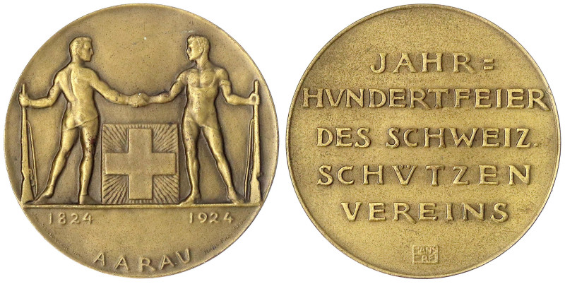 Schweiz-Aargau, Kanton
Bronzemedaille 1924 von Hans Frei. Schützenfest in Aarau...