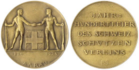 Schweiz-Aargau, Kanton
Bronzemedaille 1924 von Hans Frei. Schützenfest in Aarau. 50 mm. vorzüglich. Richter 45c.