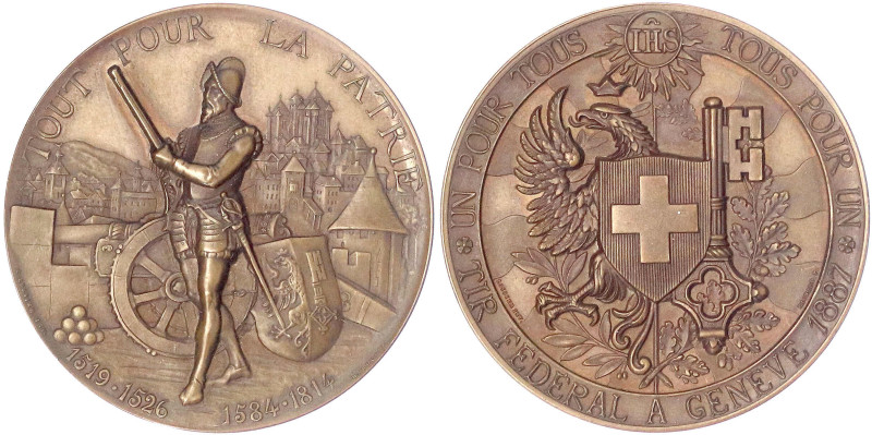 Schweiz-Genf, Stadt
Bronzemedaille 1887 von Bovy. Tir Federal. 45 mm, im Etui. ...