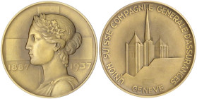 Schweiz-Genf, Stadt
Große, dicke Bronzemedaille 1937 von Huguenin. 50 Jahre Versicherung Union Suisse Compagnie Generale in Genf. 246 g., 70 mm. vorz...