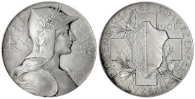 Schweiz-Luzern, Stadt
Silberne Schützenmedaille 1901, auf das Eidgen. Schützenfest. 45 mm, 35,11 g. vorzüglich, mattiert. Richter 879b.