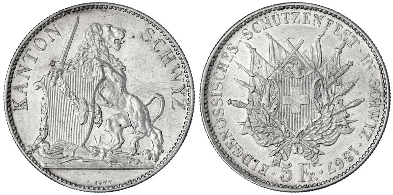 Schweizerische Eidgenossenschaft
5 Franken (Schützentaler) Schwyz 1867. Auflage...