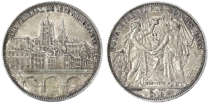 Schweizerische Eidgenossenschaft
5 Franken (Schützentaler) Lausanne 1876. Aufla...