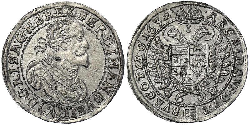 Haus Habsburg
Ferdinand II., 1619-1637
1/2 Reichstaler 1632, Wien. 14,18 g. vo...