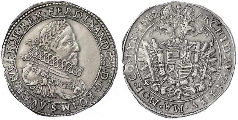 Haus Habsburg
Ferdinand II., 1619-1637
1/2 Reichstaler 1632, Kremnitz. 14,20 g...