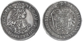 Haus Habsburg
Leopold I., 1657-1705
1/2 Reichstaler 1701 KB, Kremnitz. 14,27 g. sehr schön, schöne Patina. Herinek 851.