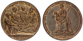 Haus Habsburg
Maria Theresia, 1740-1780
Bronze-Spottmedaille 1742 a.d. "Pragmatische Sanktion". Kardinal Fleury und 3 Fürsten verteilen das Land/Kai...