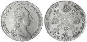 Haus Habsburg
Josef II., 1780-1790
1/2 Kronentaler 1788 A. Wien. 14,72 g. gutes vorzüglich. Herinek 194.