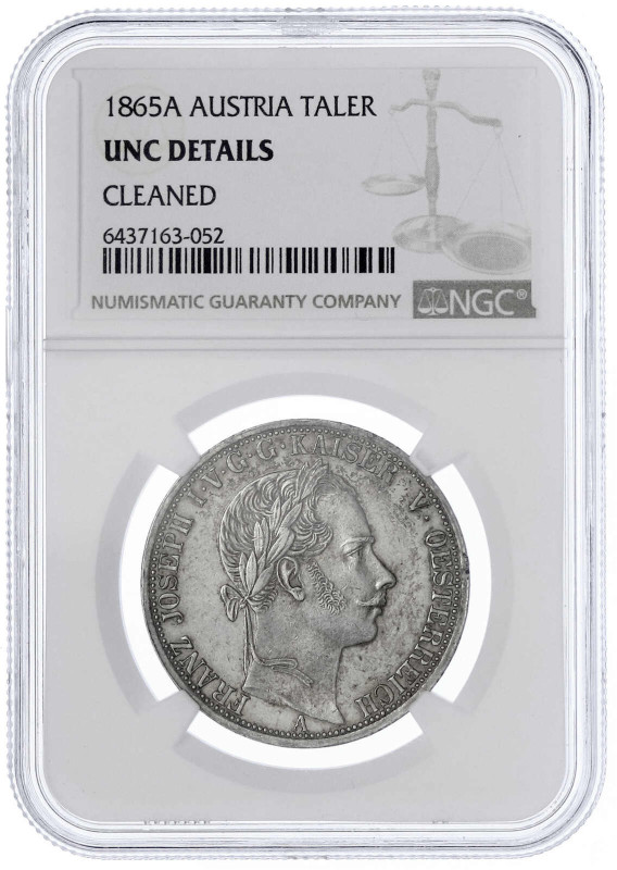 Haus Habsburg
Franz Joseph I., 1848-1916
Vereinstaler 1865 A, Wien. Im NGC-Bli...