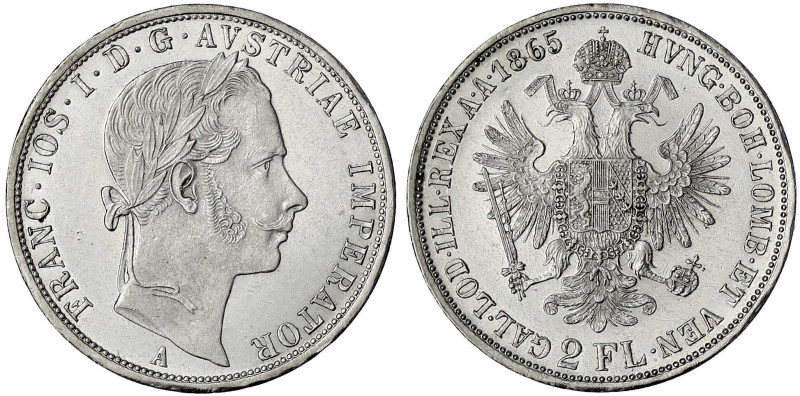 Haus Habsburg
Franz Joseph I., 1848-1916
Doppelgulden 1865 A, Wien. vorzüglich...