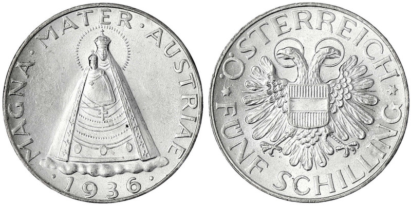 Republik Österreich
1. Republik, 1918-1938
5 Schilling 1936, Madonna von Maria...