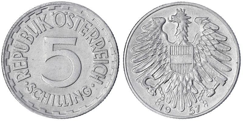 Republik Österreich
2. Republik nach 1945
5 Schilling 1957. vorzüglich, selten...