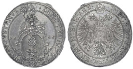 Augsburg-Stadt
Reichstaler 1625. St. Ulrich vor Stadtpyr/Doppeladler. 29,17 g. fast Stempelglanz, übl. kl. Zainende, Prachtexemplar mit herrlicher Pa...