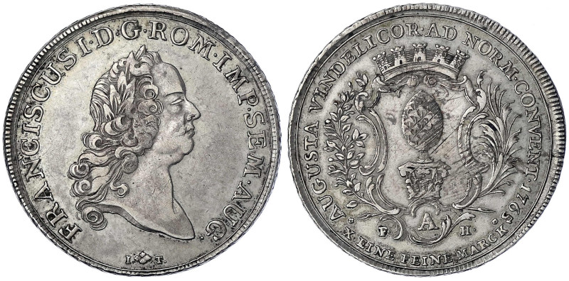 Augsburg-Stadt
Konventionstaler 1765, mit Titel Franz I. 27,91 g. Am Ende der U...