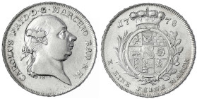 Baden-Durlach
Karl Friedrich, 1738-1806
Konventionstaler 1778 IH, Durlach. 27,93 g. fast vorzüglich. Wieland 716. Davenport. 1935.