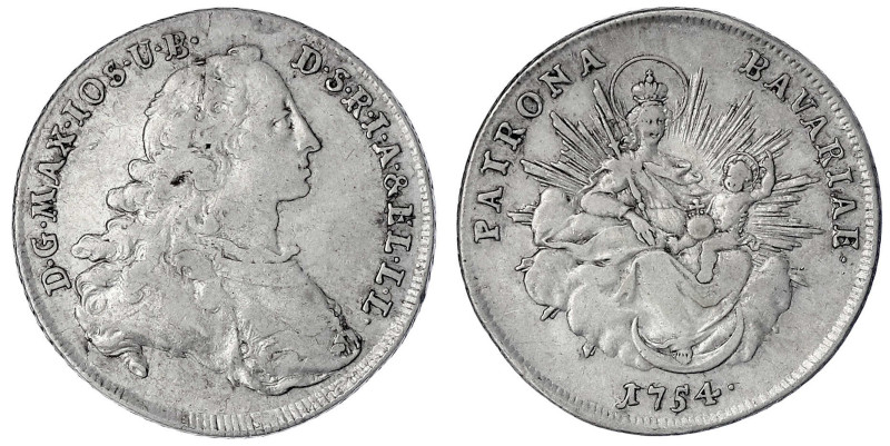 Bayern
Maximilian III. Joseph, 1745-1777
1/2 Madonnentaler 1754. 13,89 g. sehr...