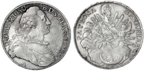 Bayern
Maximilian III. Joseph, 1745-1777
Madonnentaler 1773 A, Amberg. 27,80 g. sehr schön, leicht justiert. Hahn 330. Davenport. 1954.