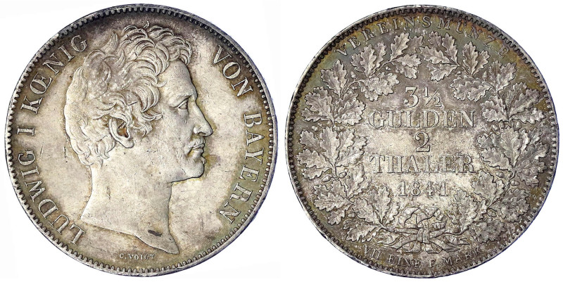 Bayern
Ludwig I., 1825-1848
Doppeltaler 1841. sehr schön/vorzüglich, schöne Pa...