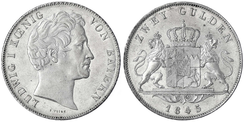 Bayern
Ludwig I., 1825-1848
Doppelgulden 1845. vorzüglich/Stempelglanz, kl. Kr...