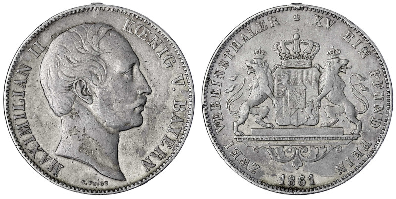 Bayern
Maximilian II. Joseph, 1848-1864
Doppeltaler 1861. fast sehr schön, Hen...