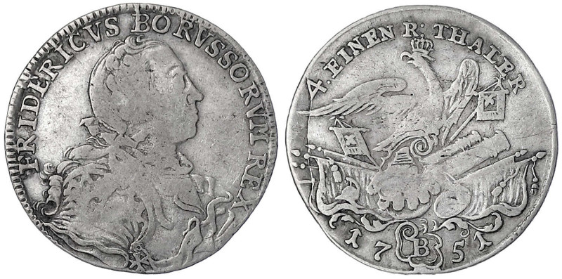 Brandenburg-Preußen
Friedrich II., 1740-1786
1/4 Taler 1751 B, Breslau. vorzüg...