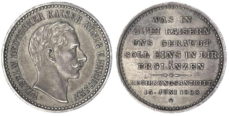 Brandenburg-Preußen
Wilhelm II., 1888-1918
Silbermedaille 1888 auf seinen Regi...