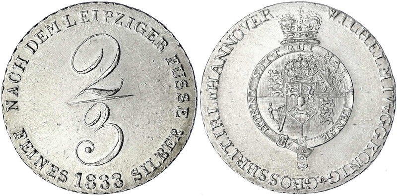 Braunschweig-Calenberg-Hannover
Wilhelm IV., 1830-1837
2/3 Taler 1833. vorzügl...