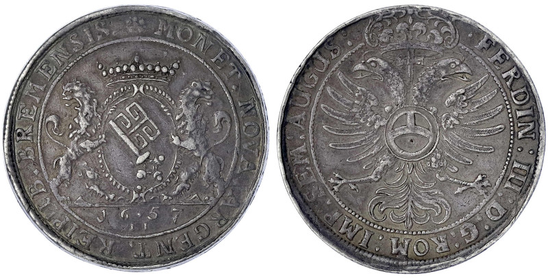 Bremen-Stadt
Reichstaler 1657 TI, Thomas Isenbein. sehr schön, schöne Patina, F...