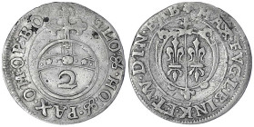 Fugger-Babenhausen-Wellenburg
Maximilian II., 1598-1629
2 Kreuzer (Halbbatzen) o.J. sehr schön. Kull 108.