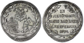 Hall / Schwaben
Silberabschlag vom Dukaten 1714, auf den Frieden von Rastatt. gutes vorzüglich, selten. Raff 121a.