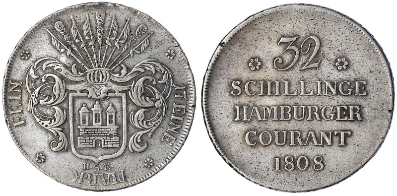 Hamburg-Stadt
32 Schilling 1808, HSK. sehr schön/vorzüglich, kl. Schrötlingsfeh...