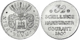 Hamburg-Stadt
32 Schilling 1809, HSK. vorzüglich/Stempelglanz. AKS 13. Jaeger 39a.